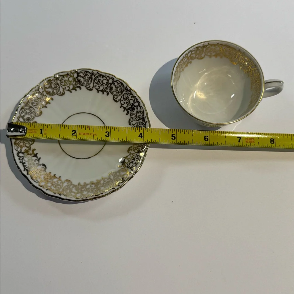 Vintage Wolfram Wiesau Bavaria Porcelain Teacup Saucer Floral Gold Trim Germany